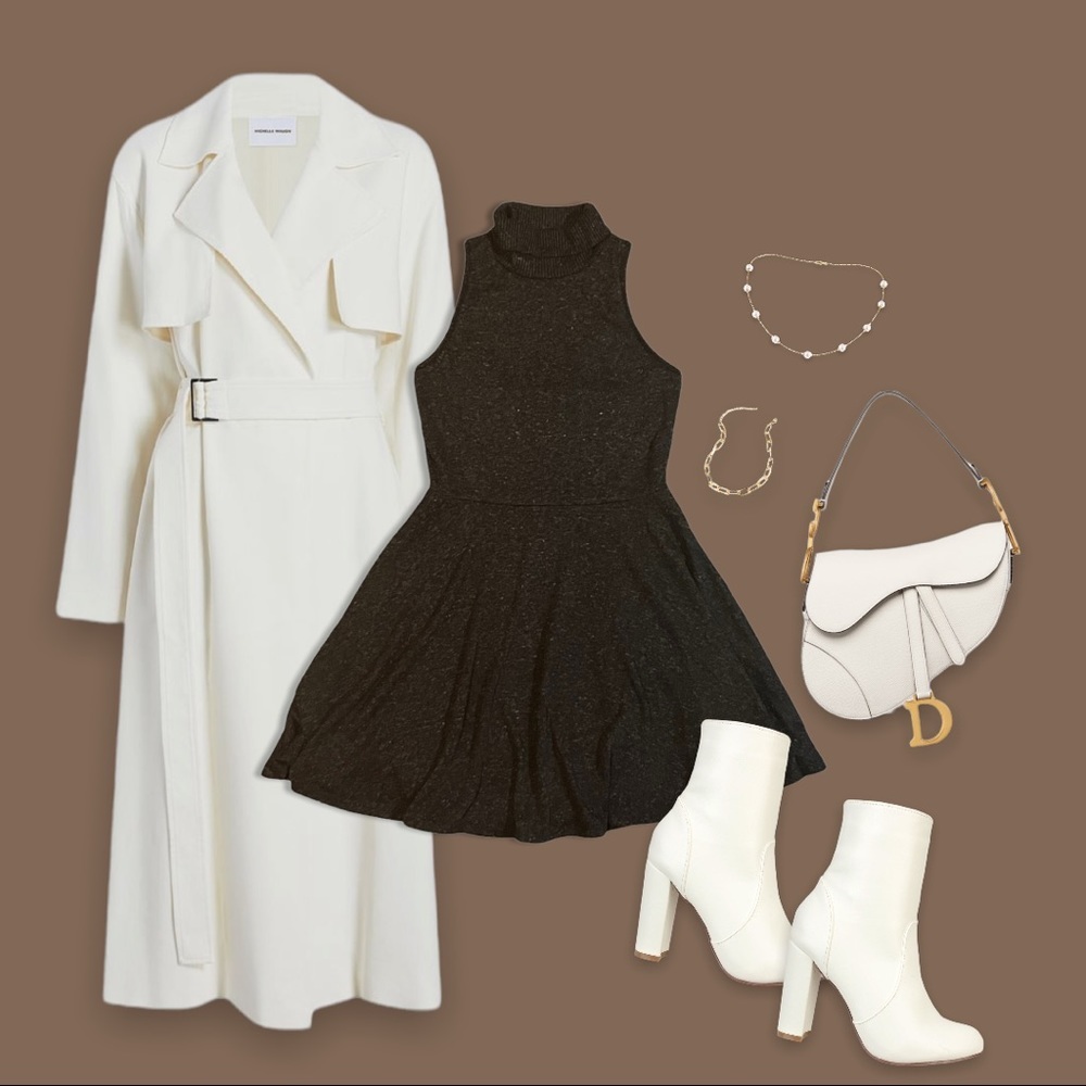 Altar’d State Ribbed Turtleneck Sleeveless Sweater Dress w/ Circle Skater Skirt - Picture 2 of 7